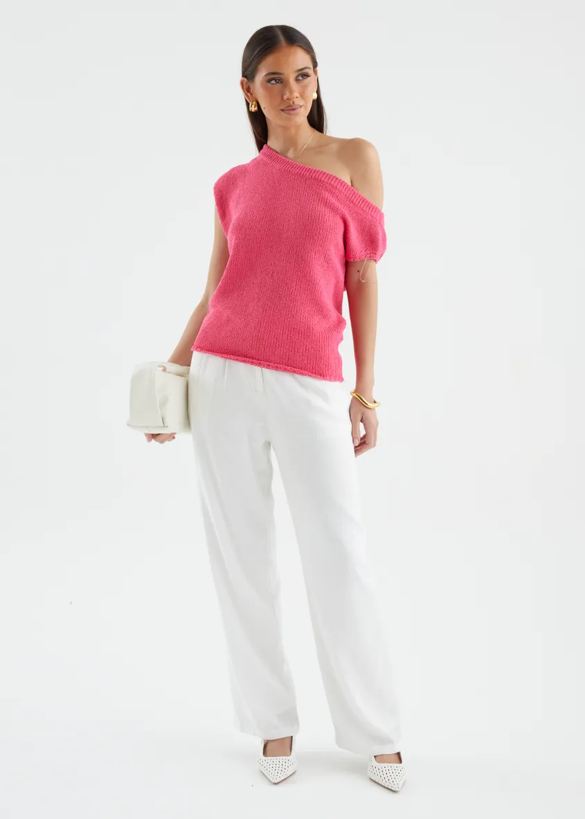Casoni One Shoulder Knit Top - Hot Pink sold by Gingham & Heels product image thumbnail 4