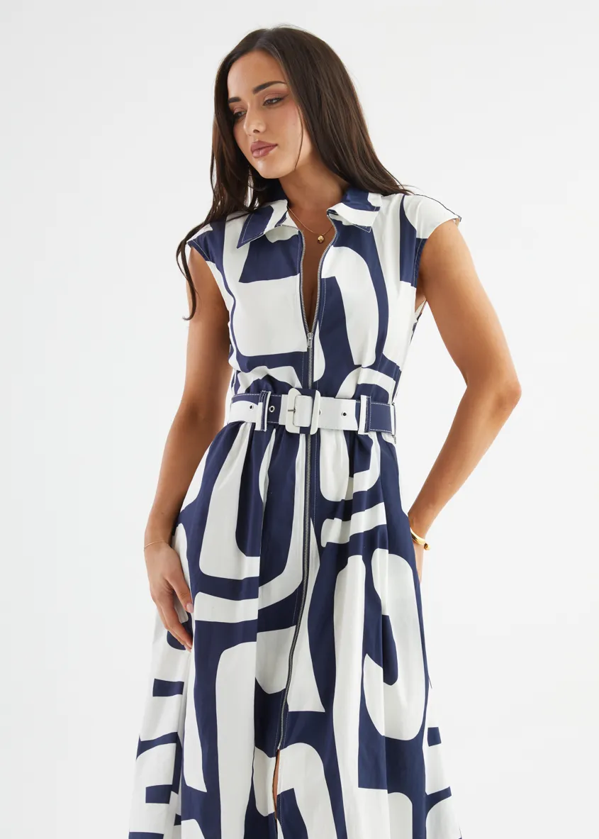Casper Midi Dress - Navy Abstract sold by Gingham & Heels product image thumbnail 4