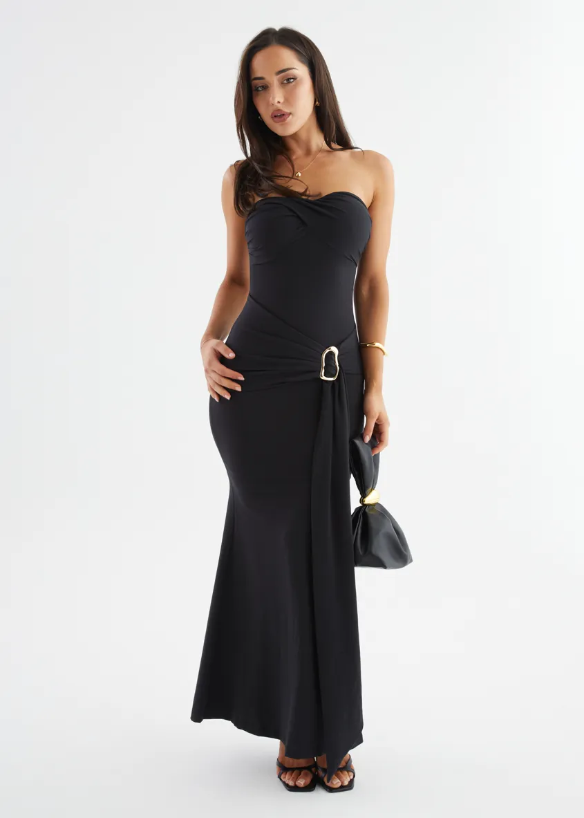 Alexza Strapless Maxi Dress - Black sold by Gingham & Heels