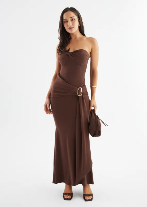 Alexza Strapless Maxi Dress - Chocolate sold by Gingham & Heels