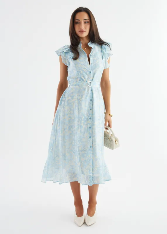 Cassia Midi Dress - Sky Blue Floral sold by Gingham & Heels