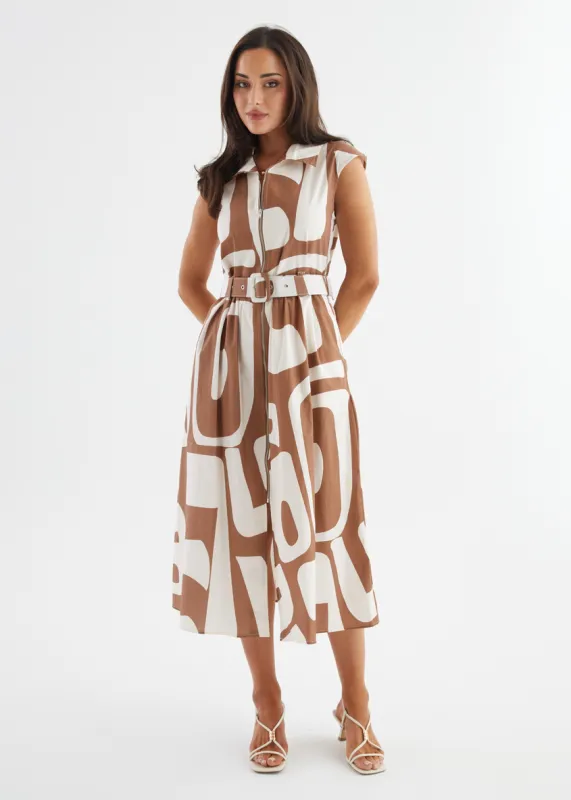 Casper Midi Dress - Mocha Abstract sold by Gingham & Heels