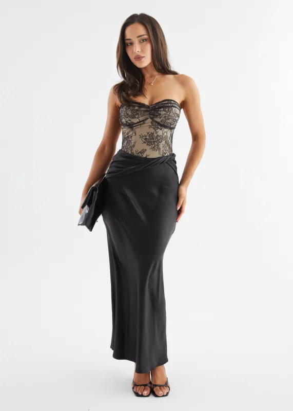 Sabella Strapless Maxi Dress - Black sold by Gingham & Heels