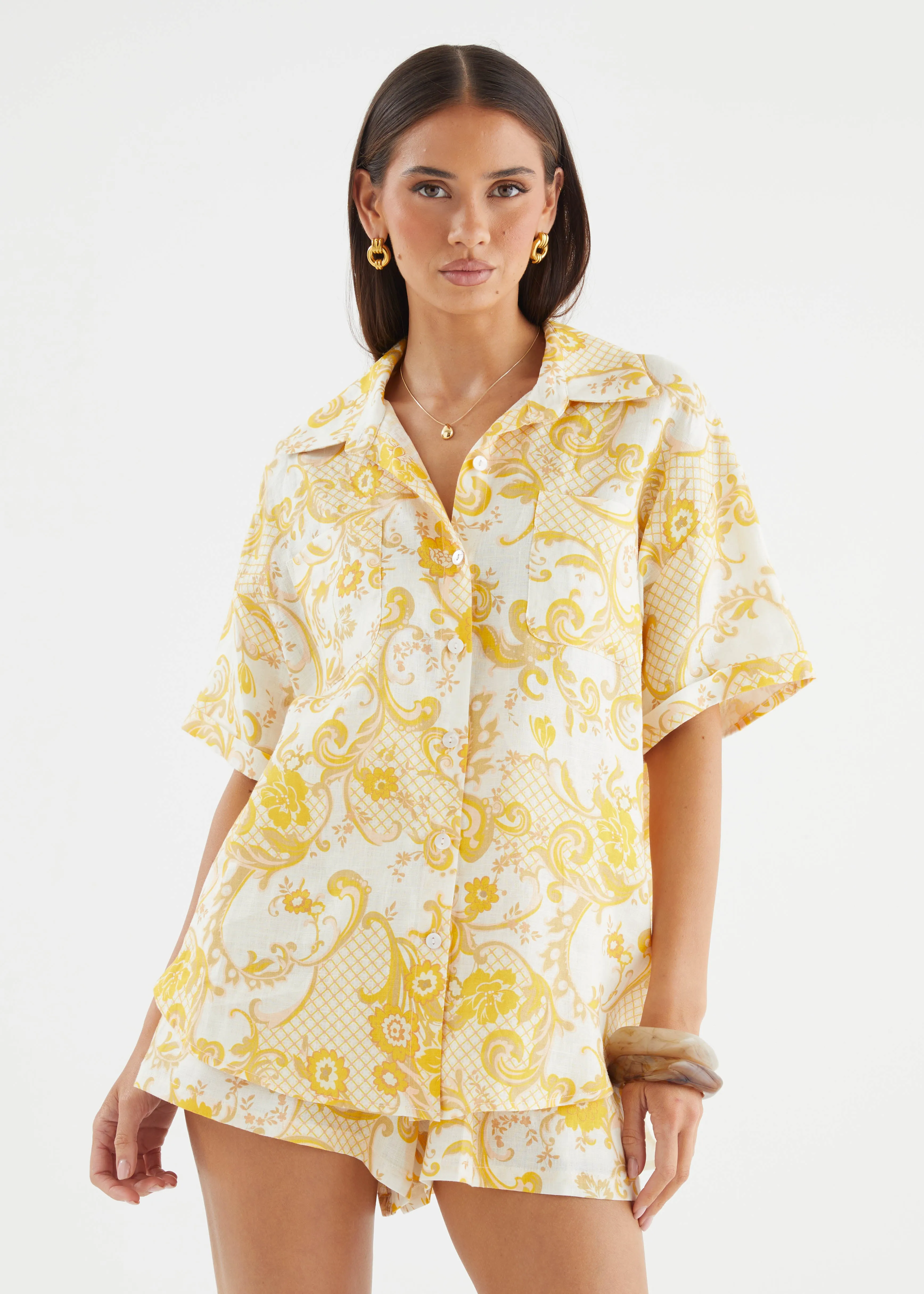 Positano Linen Shirt - Pineapple Paisley sold by Gingham & Heels product image thumbnail 4