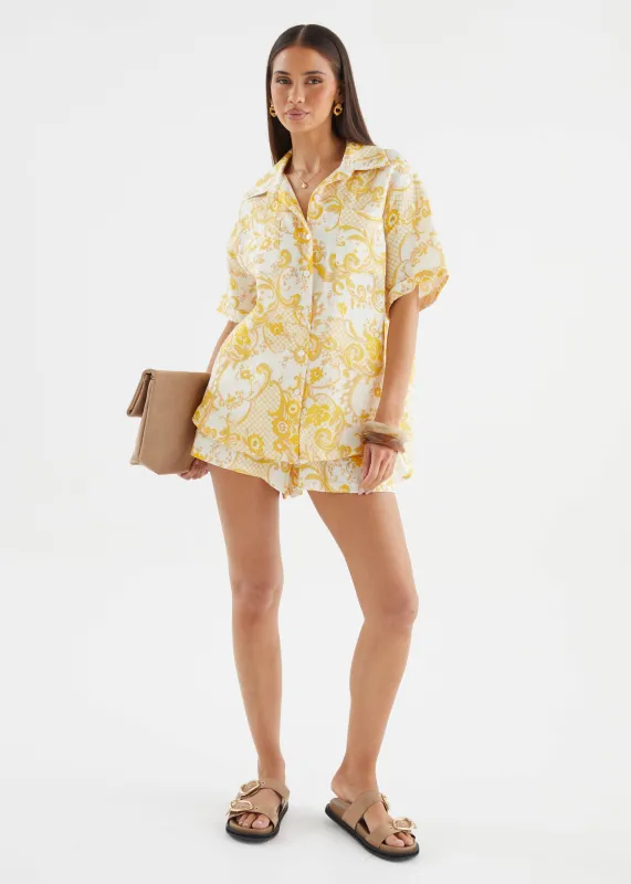Positano Linen Shirt - Pineapple Paisley sold by Gingham & Heels