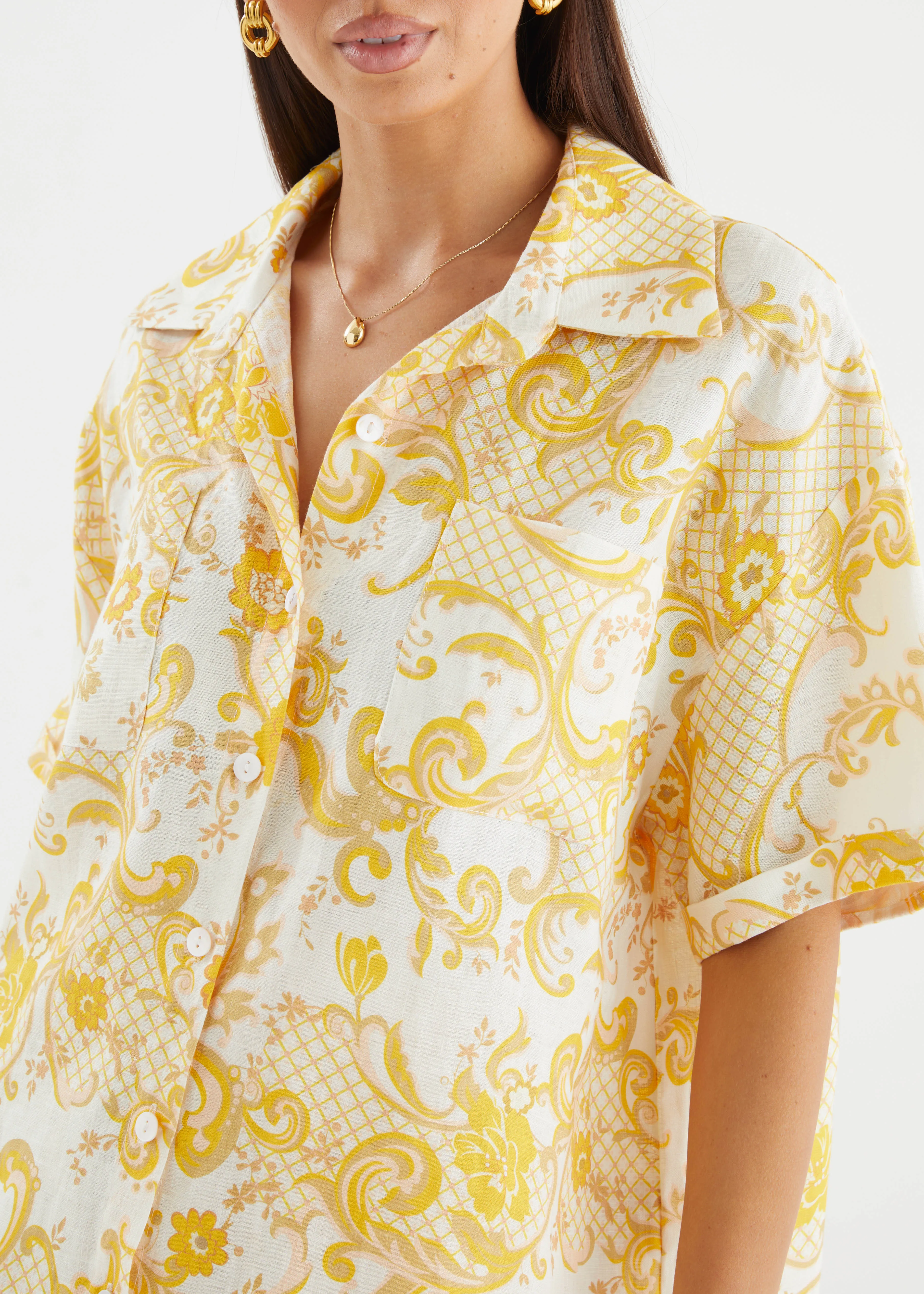 Positano Linen Shirt - Pineapple Paisley sold by Gingham & Heels product image thumbnail 5