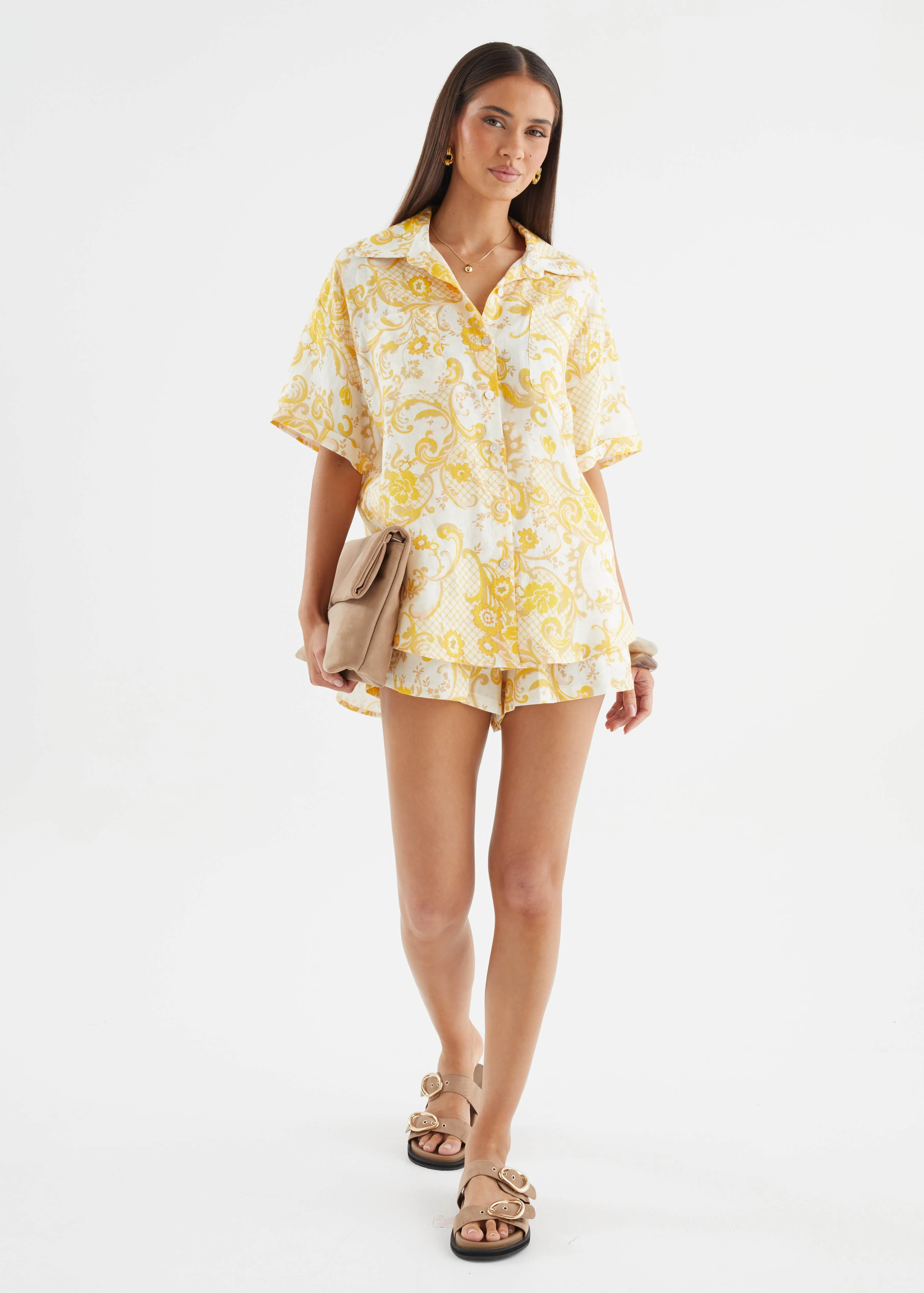 Positano Linen Shirt - Pineapple Paisley sold by Gingham & Heels product image thumbnail 2