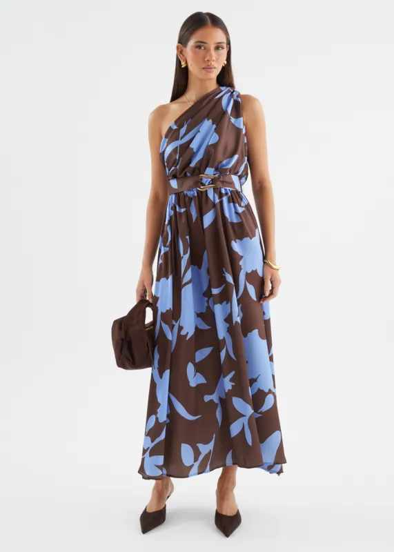 Korah One Shoulder Midi Dress - Blueberry Choc sold by Gingham & Heels