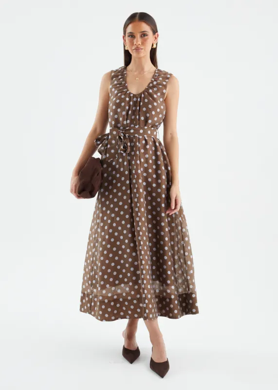 Poppi Maxi Dress - Chocolate Polka sold by Gingham & Heels