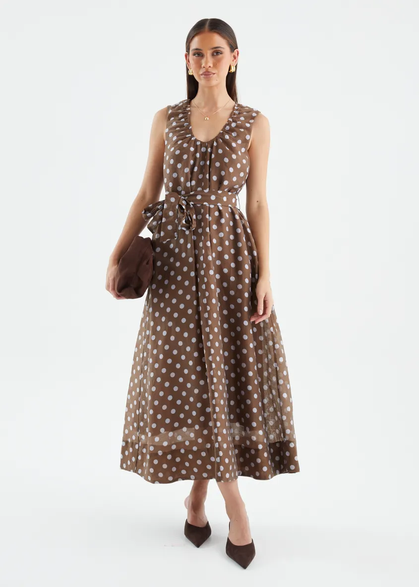 Poppi Maxi Dress - Chocolate Polka sold by Gingham & Heels