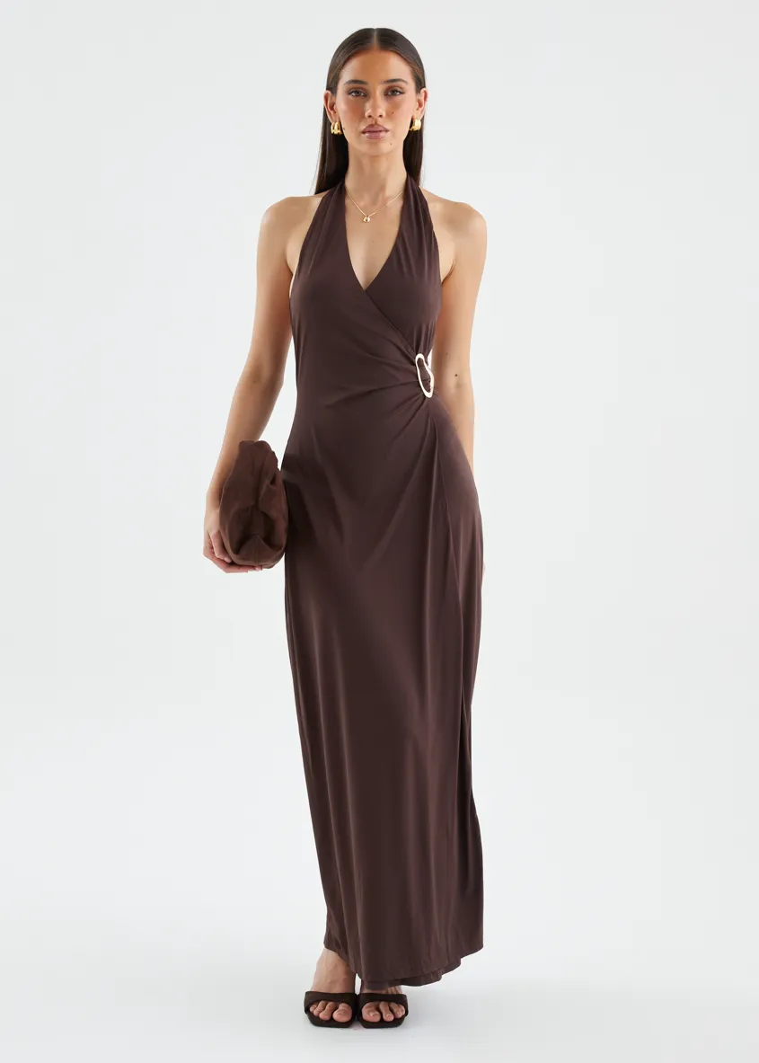 Saskie Halter Maxi Dress - Chocolate sold by Gingham & Heels product image thumbnail 4