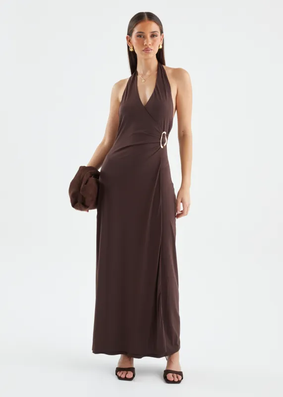 Saskie Halter Maxi Dress - Chocolate sold by Gingham & Heels