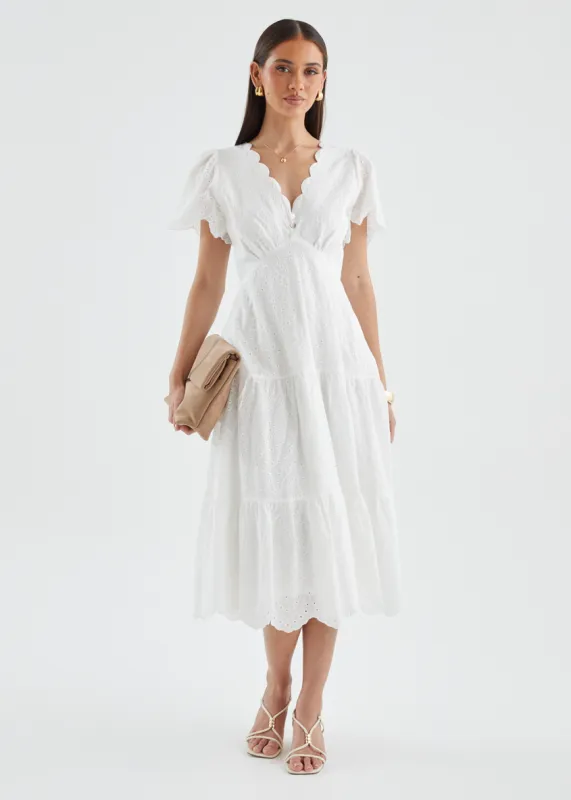 Kandace Midi Dress - White Anglaise sold by Gingham & Heels