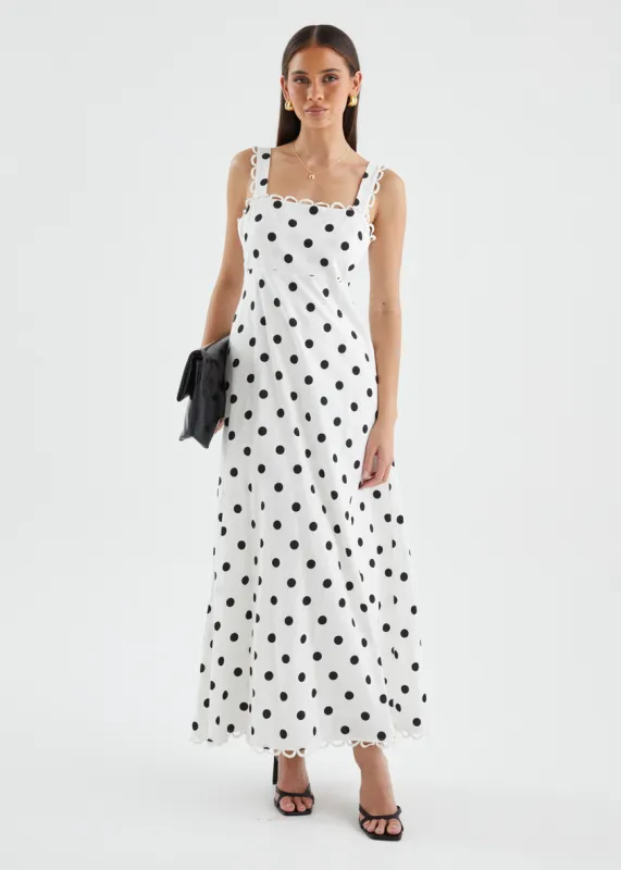 Grayce Maxi Dress - White Polka sold by Gingham & Heels