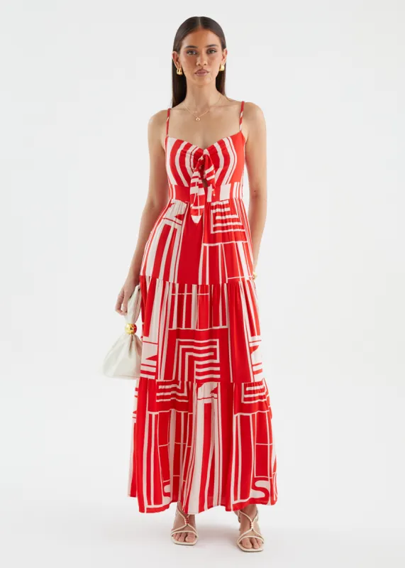Kealey Maxi Dress - Red Abstract sold by Gingham & Heels