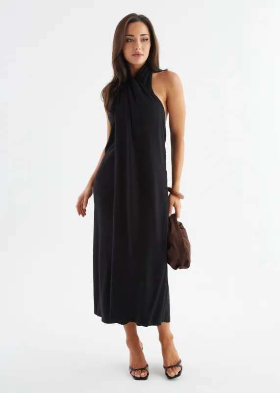 Iridessa Halter Maxi Dress - Black sold by Gingham & Heels