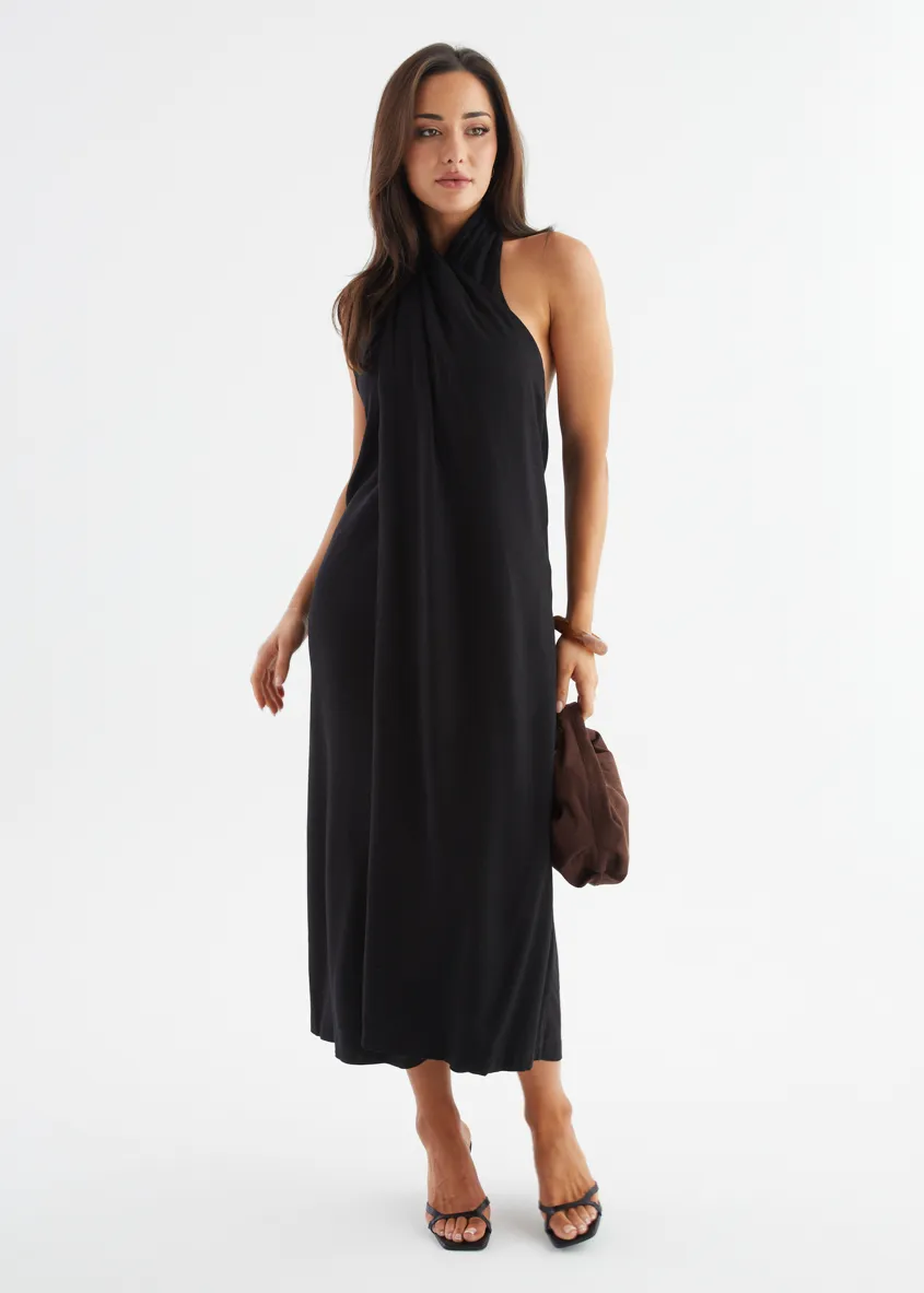 Iridessa Halter Maxi Dress - Black sold by Gingham & Heels