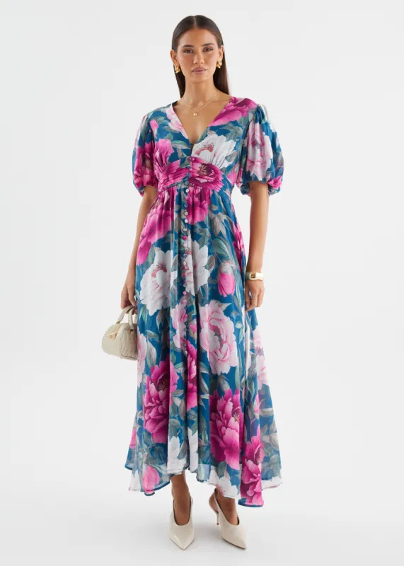 Anastasia Maxi Dress - Teal Peony sold by Gingham & Heels