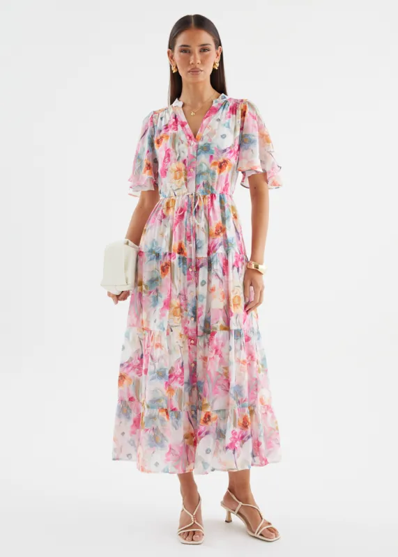 Siana Midi Dress - Pink Blooms sold by Gingham & Heels