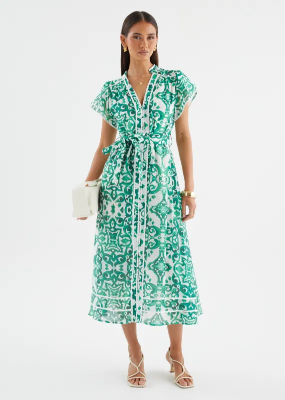 Avalon Maxi Dress - Emerald Geo sold by Gingham & Heels