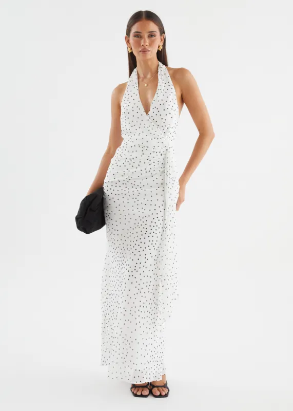 Tori Halter Maxi Dress - White Polka Dot sold by Gingham & Heels