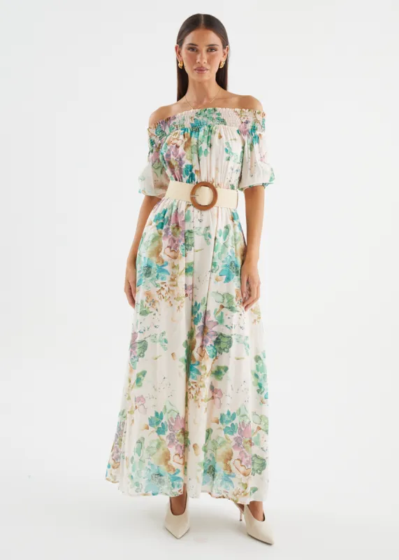 Mila Off Shoulder Maxi Dress - Mint Garden sold by Gingham & Heels