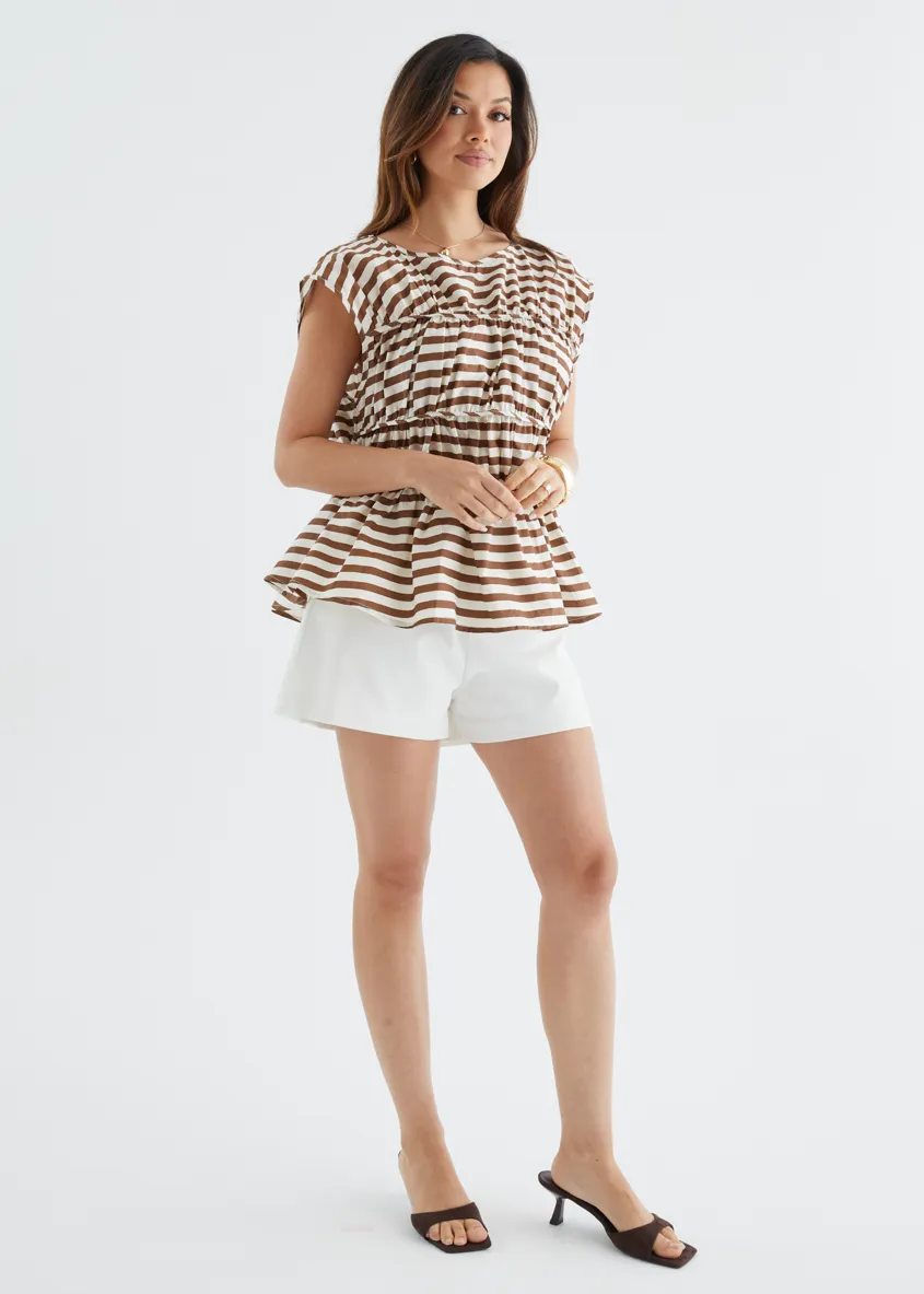 Sunstone Pleated Top - Chocolate Stripe sold by Gingham & Heels product image thumbnail 5