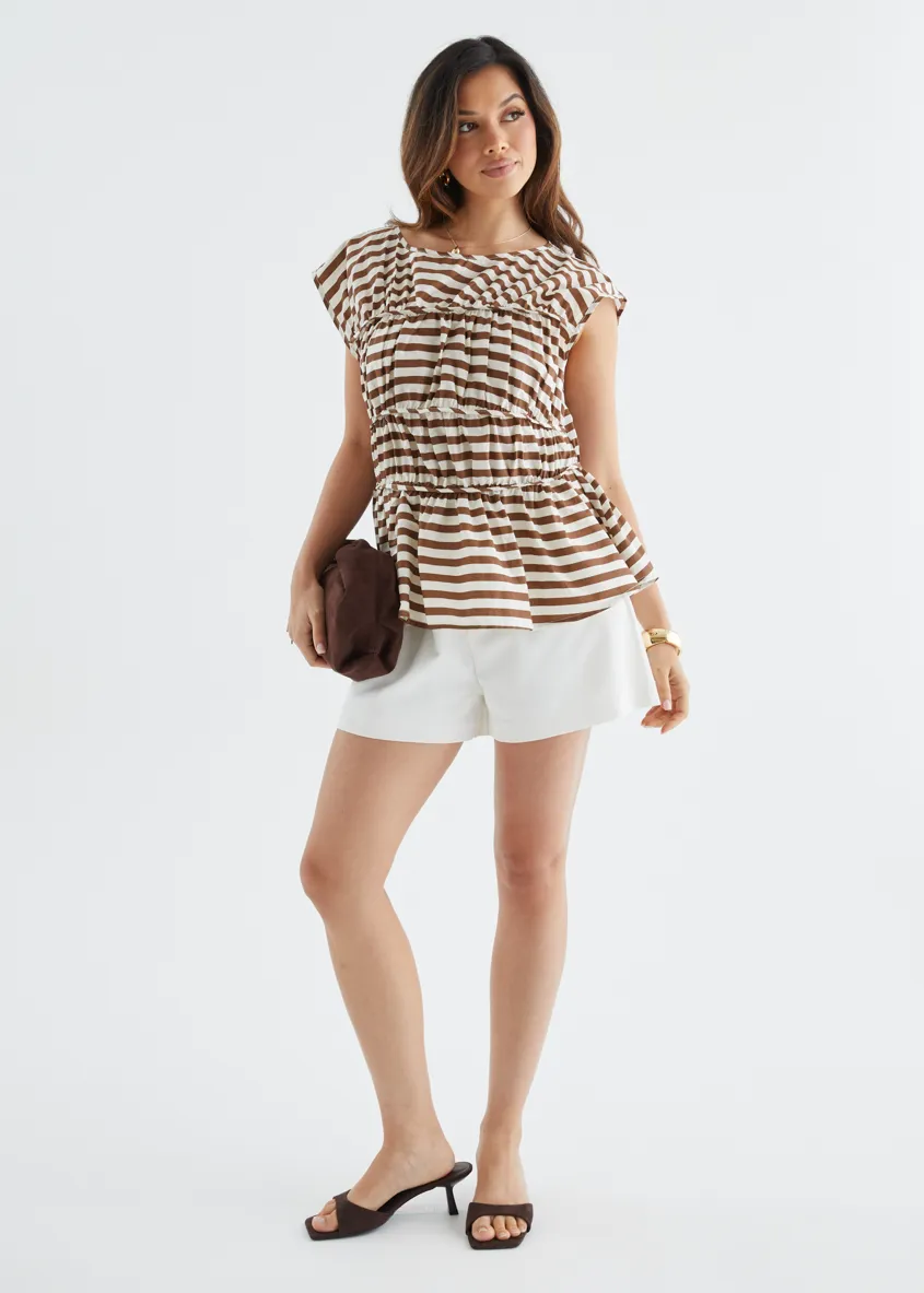 Sunstone Pleated Top - Chocolate Stripe sold by Gingham & Heels product image thumbnail 3