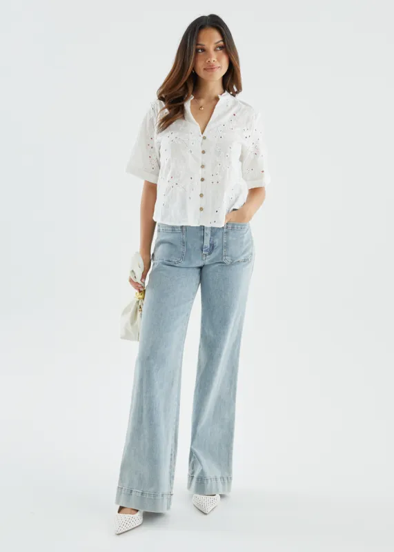 Jazmin Top - White Anglaise sold by Gingham & Heels