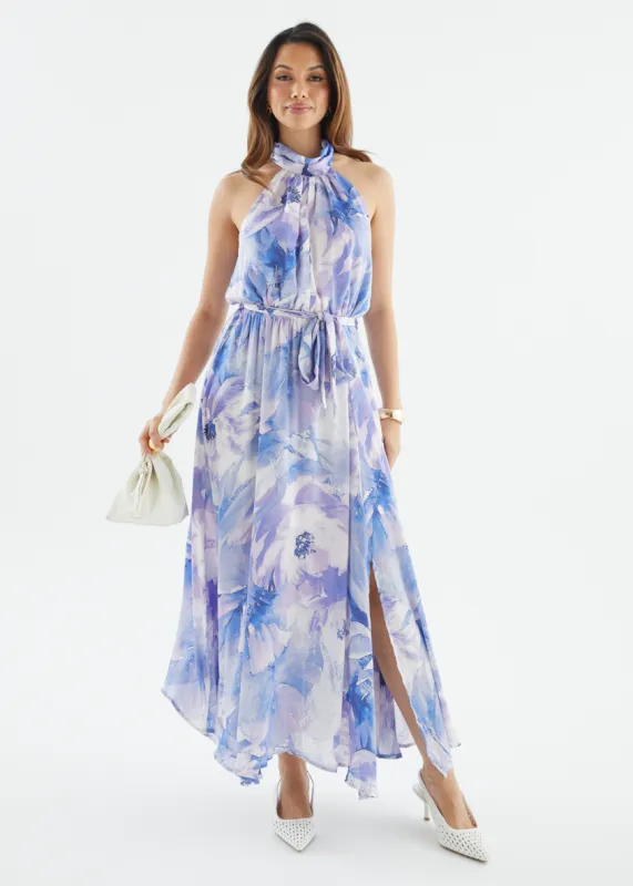 Marca Halter Midi Dress - Blue Floral sold by Gingham & Heels