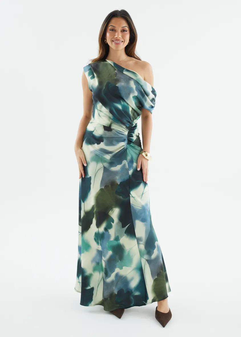 Flirtini One Shoulder Maxi Dress - Forest Abstract sold by Gingham & Heels product image thumbnail 5