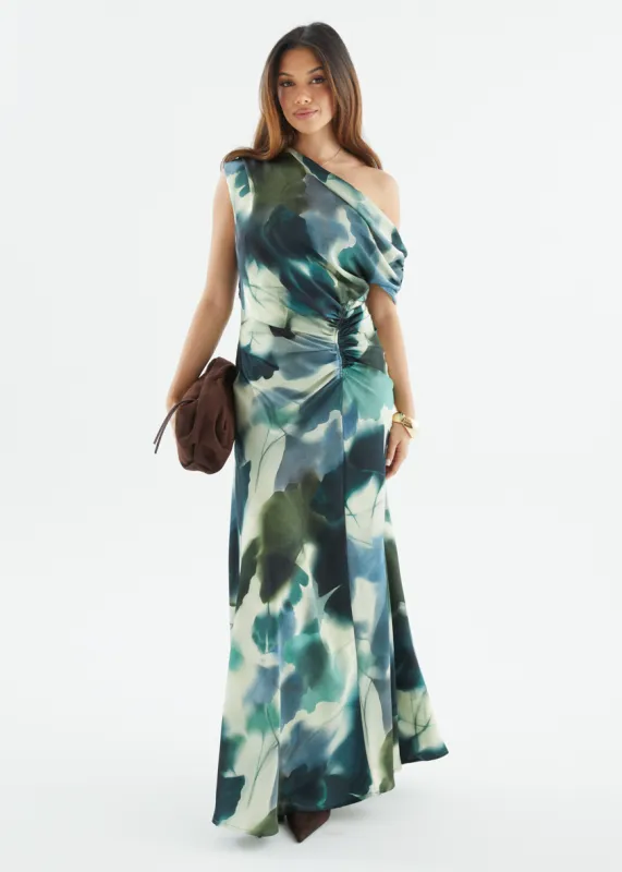 Flirtini One Shoulder Maxi Dress - Forest Abstract sold by Gingham & Heels