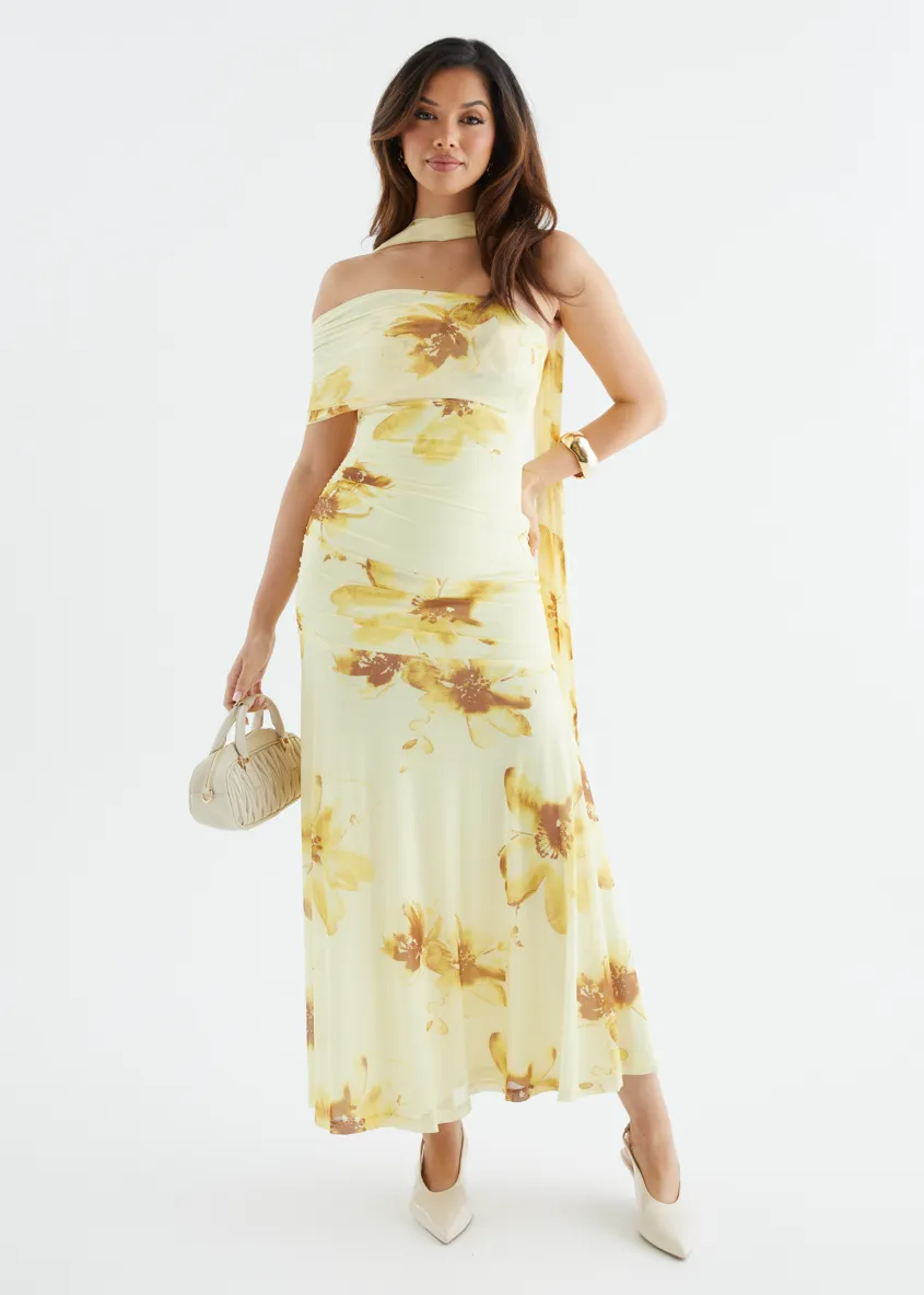 Lena Mesh Maxi Dress - Lemon Floral sold by Gingham & Heels