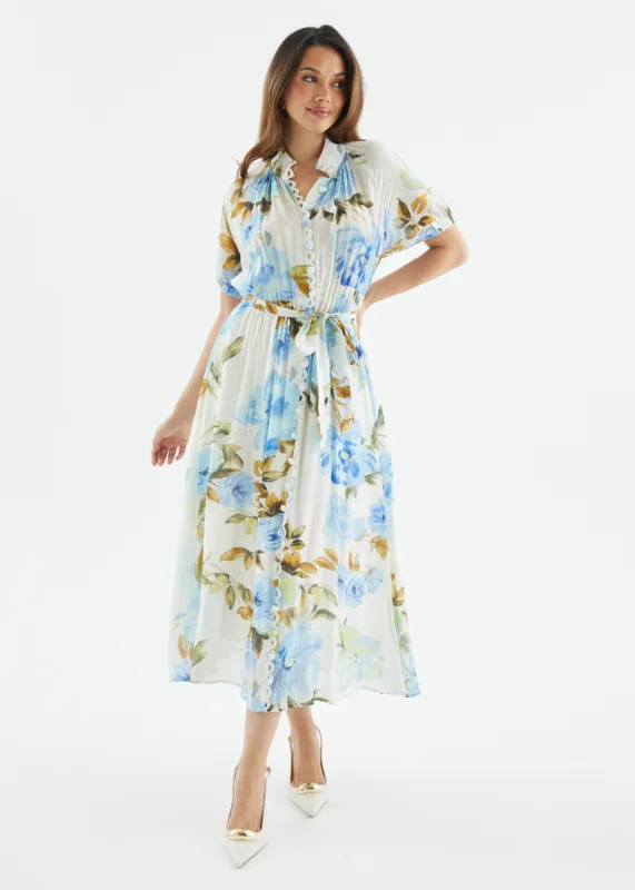 Lauretta Midi Dress - Blue Floral sold by Gingham & Heels