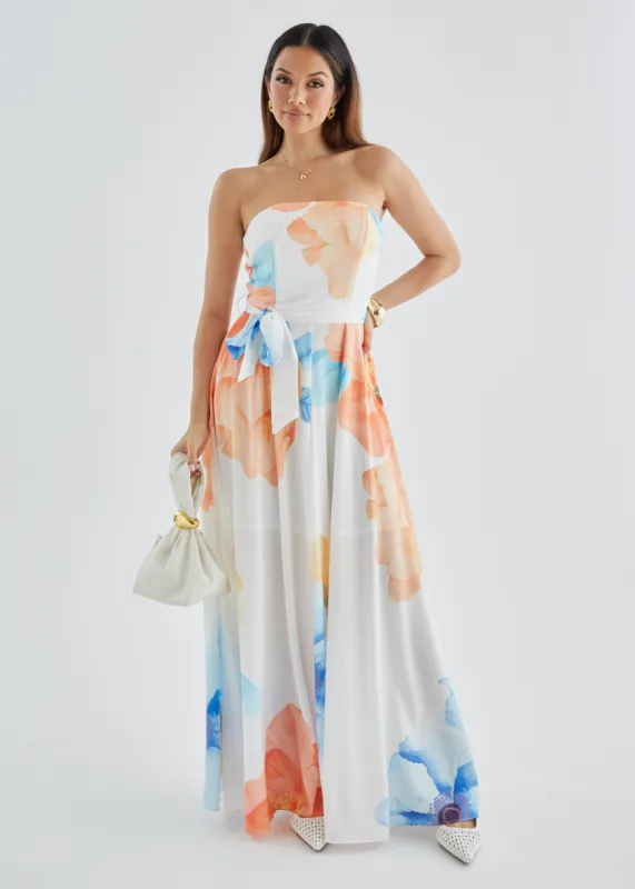Jorgia Strapless Maxi Dress - Orange Bloom sold by Gingham & Heels