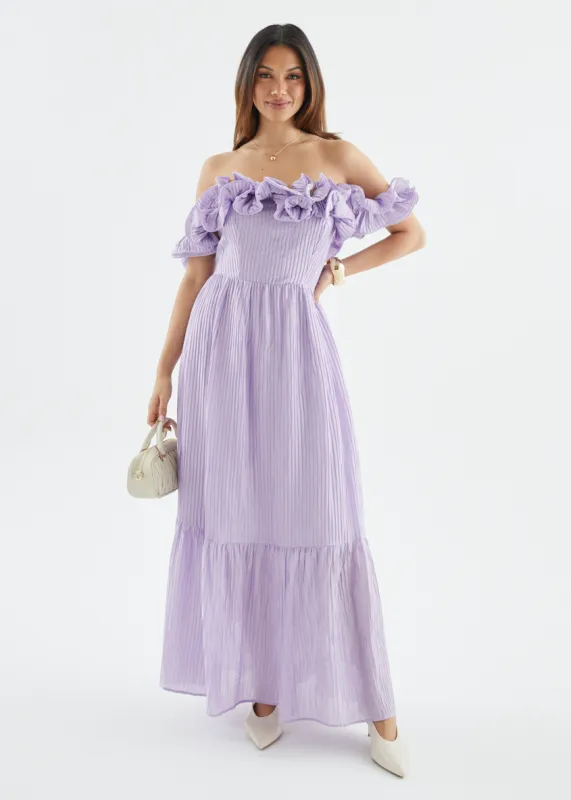 Marlow Off Shoulder Maxi Dress - Lavender sold by Gingham & Heels