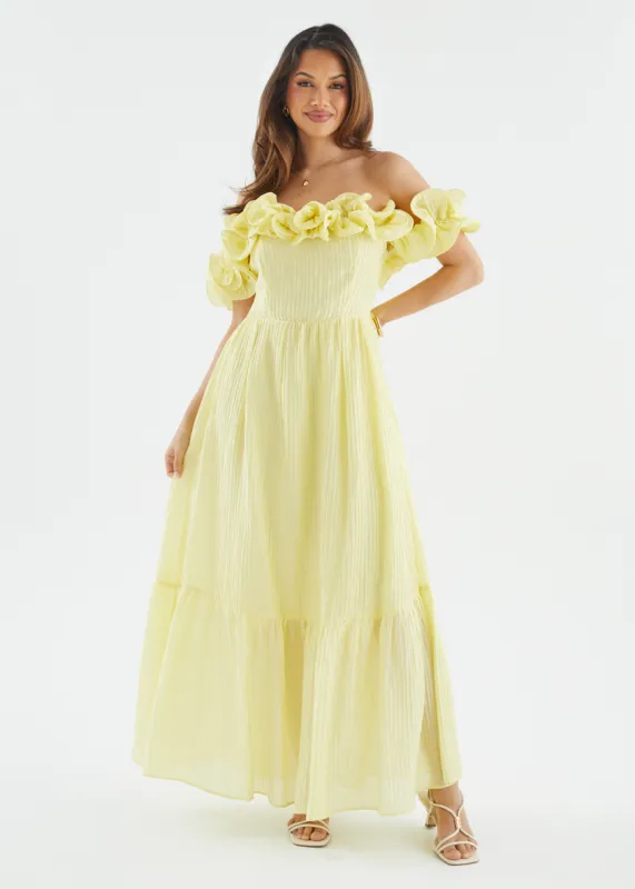 Marlow Off Shoulder Maxi Dress - Lemon sold by Gingham & Heels