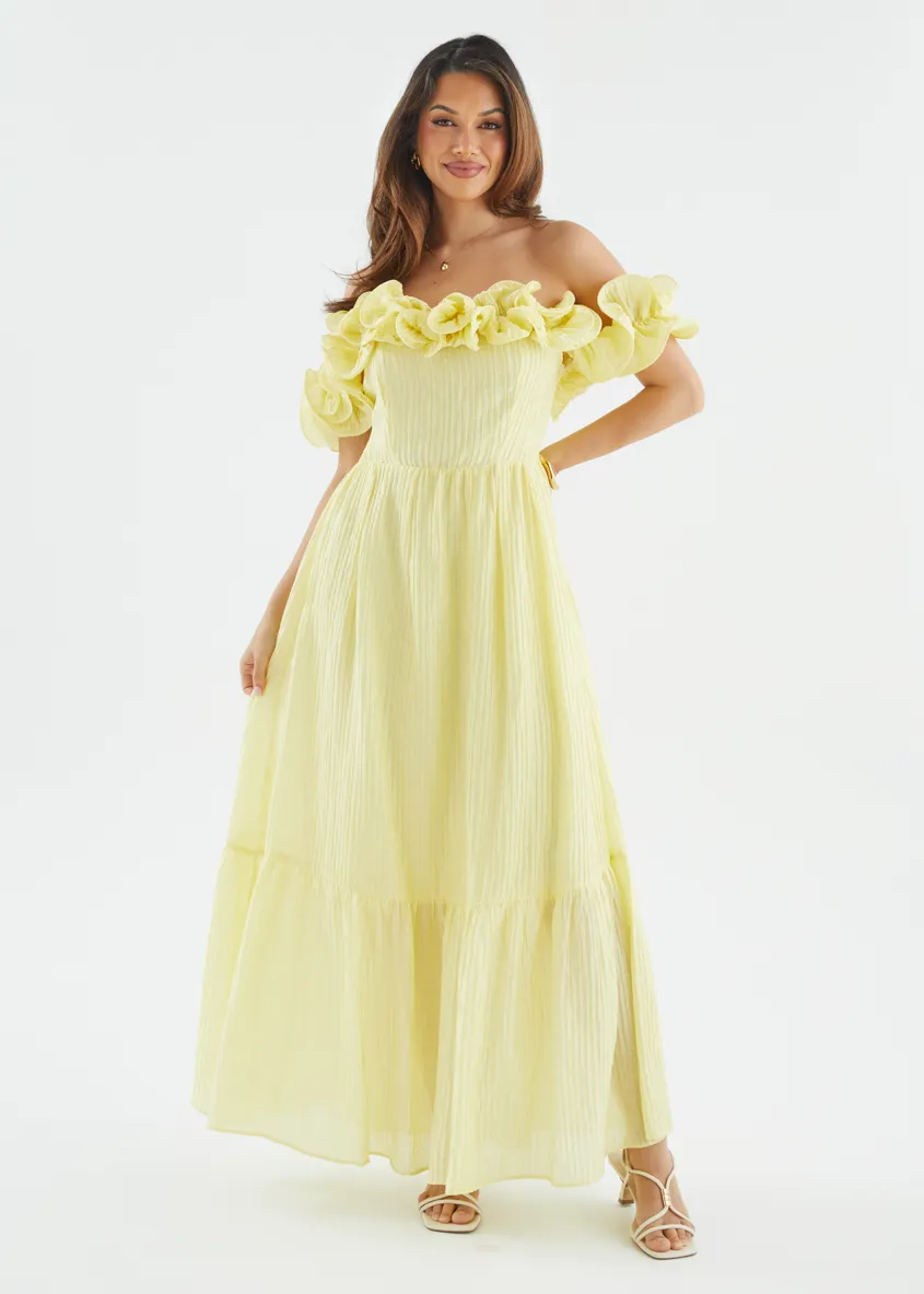 Marlow Off Shoulder Maxi Dress - Lemon sold by Gingham & Heels