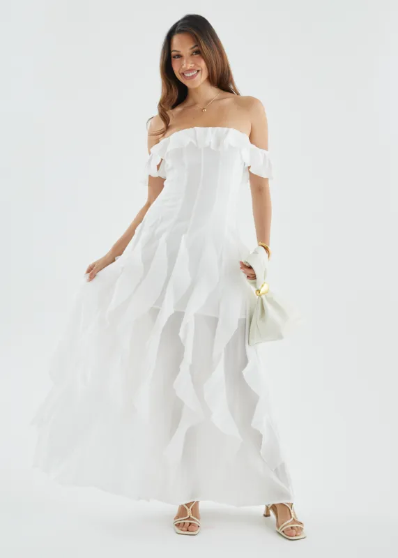 Ilana Off Shoulder Maxi Dress - White sold by Gingham & Heels