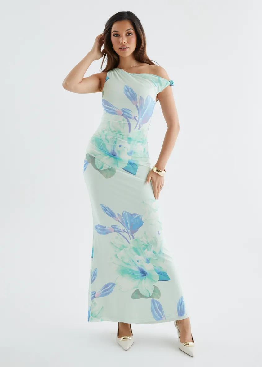 Arlo Drop Shoulder Mesh Maxi Dress - Mint Flowers sold by Gingham & Heels