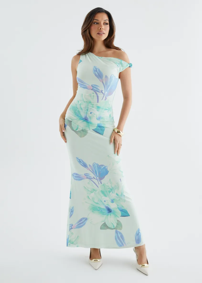 Arlo Drop Shoulder Mesh Maxi Dress - Mint Flowers sold by Gingham & Heels product image thumbnail 3