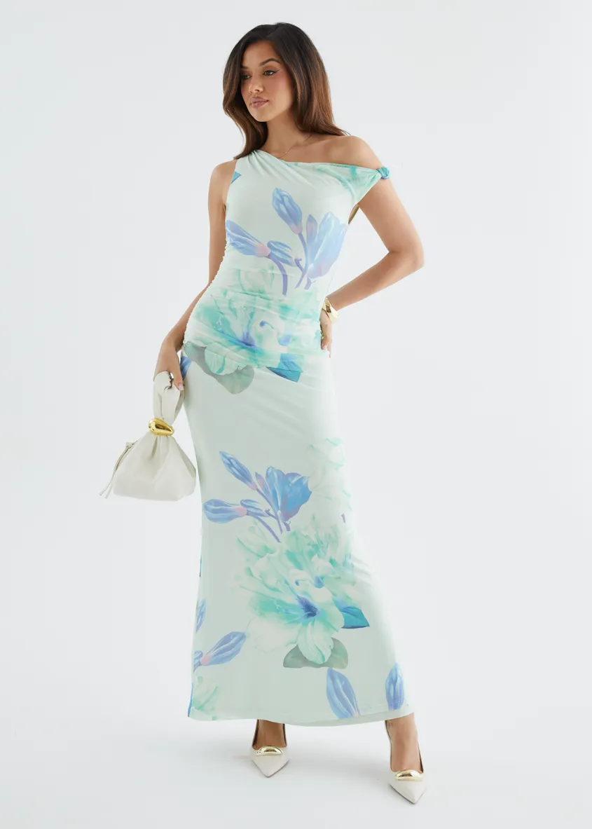 Arlo Drop Shoulder Mesh Maxi Dress - Mint Flowers sold by Gingham & Heels product image thumbnail 2