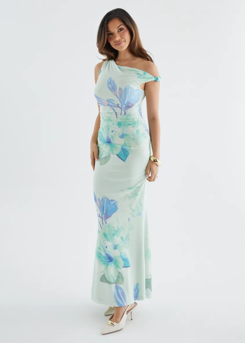 Arlo Drop Shoulder Mesh Maxi Dress - Mint Flowers sold by Gingham & Heels product image thumbnail 5