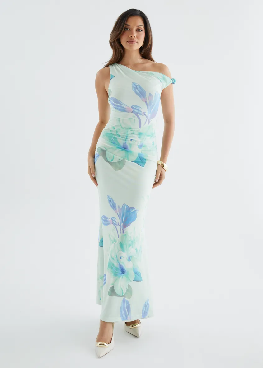 Arlo Drop Shoulder Mesh Maxi Dress - Mint Flowers sold by Gingham & Heels product image thumbnail 4