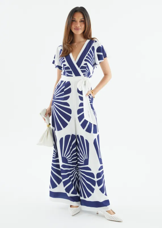 Pascha Pantsuit - Navy Leaf sold by Gingham & Heels