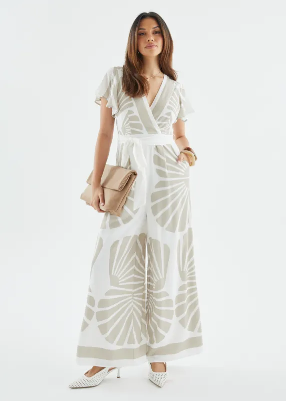 Pascha Pantsuit - Beige Leaf sold by Gingham & Heels