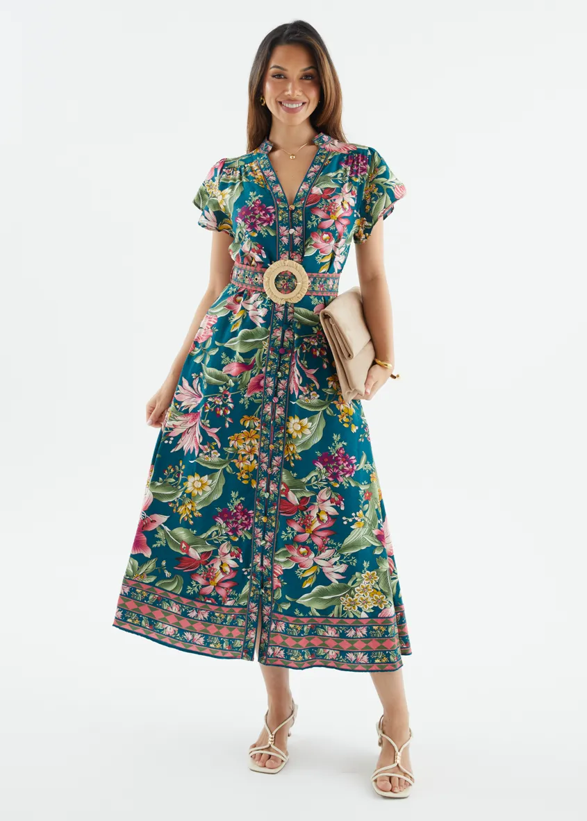 Rosetta Midi Dress - Emerald Native sold by Gingham & Heels product image thumbnail 2