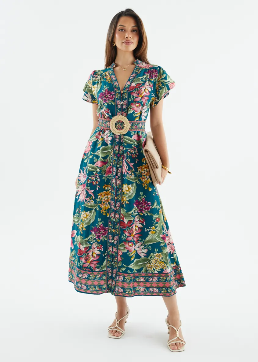 Rosetta Midi Dress - Emerald Native sold by Gingham & Heels