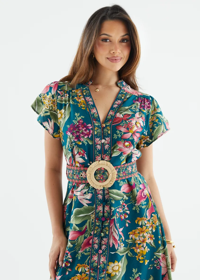 Rosetta Midi Dress - Emerald Native sold by Gingham & Heels product image thumbnail 3