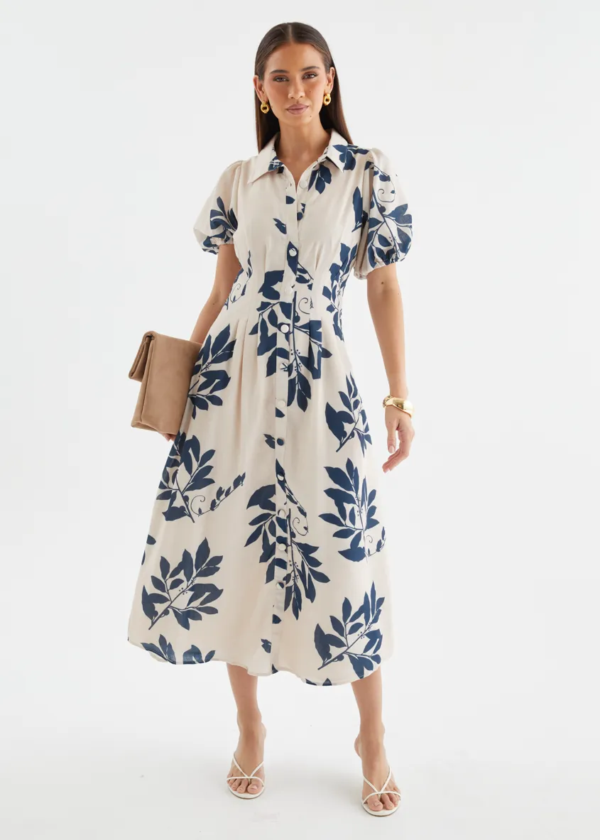 Janessa Maxi Dress - Navy Leaf sold by Gingham & Heels